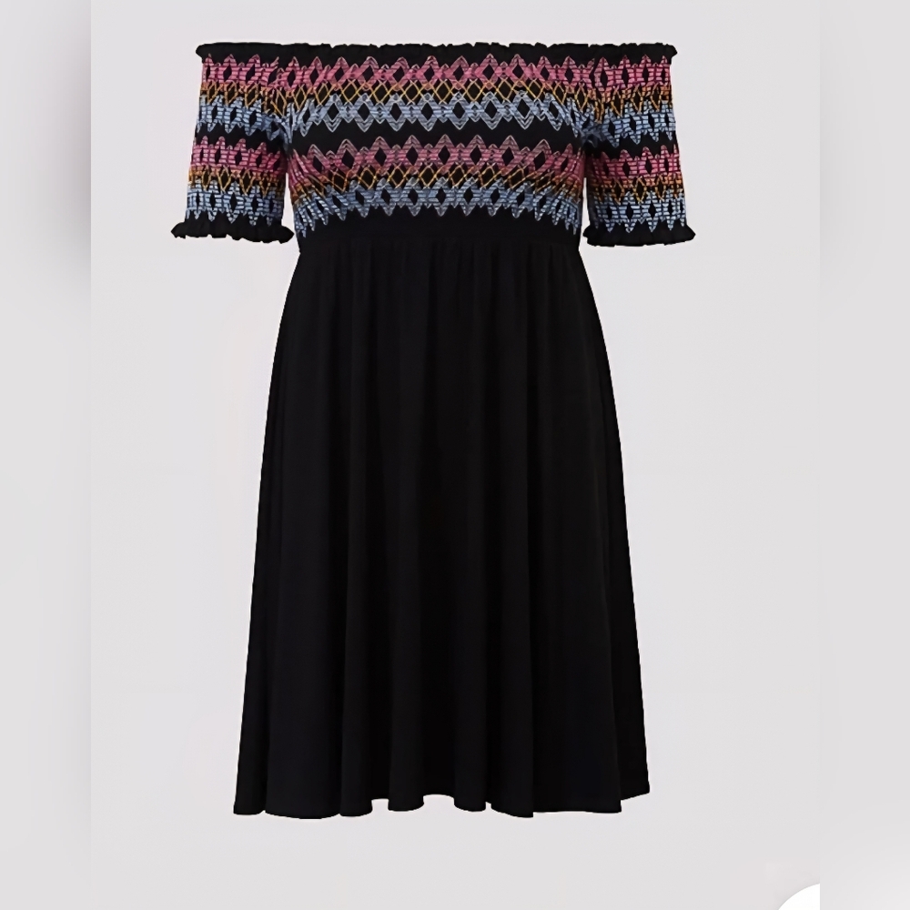 Torrid Black Midi Dress with Multicolor Pattern